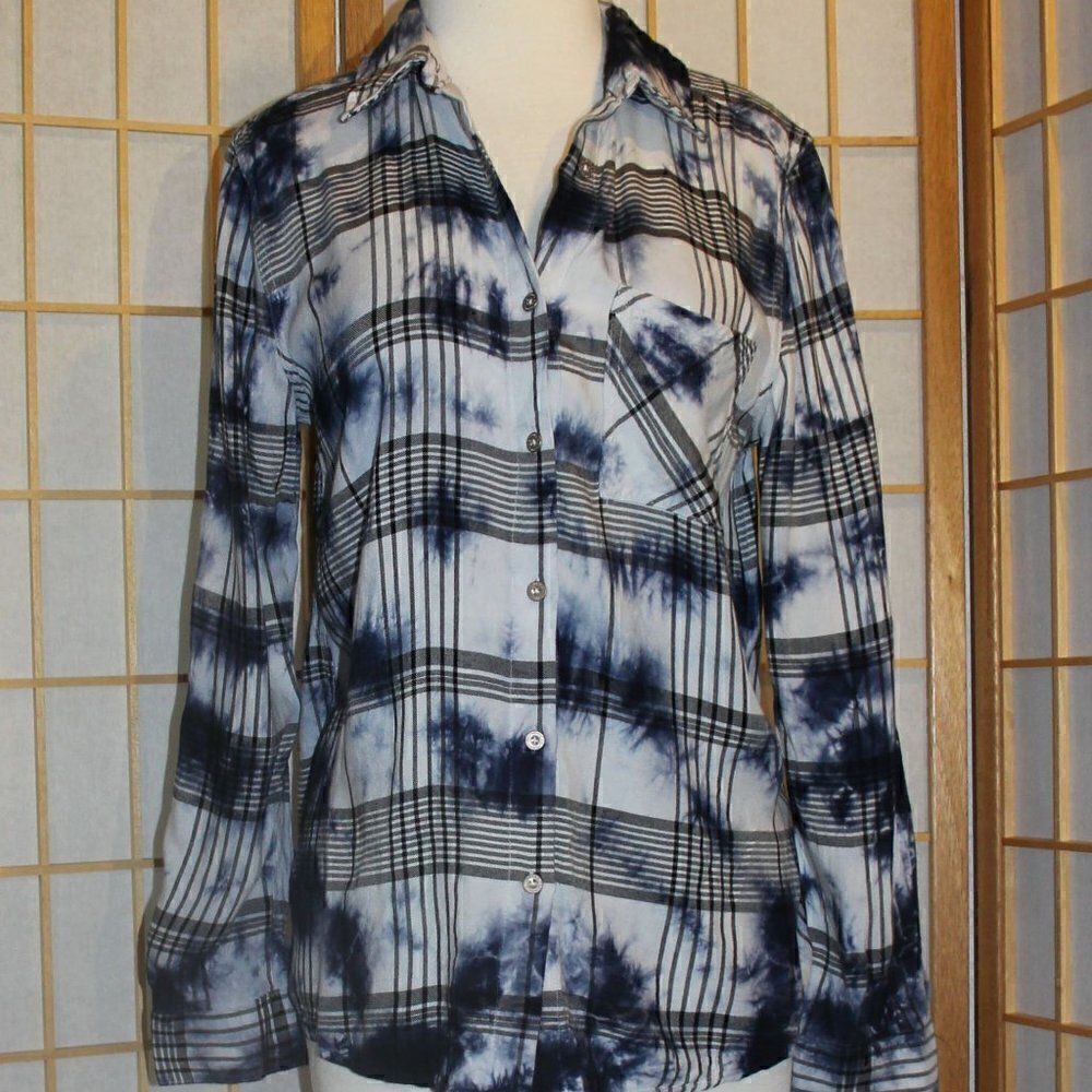C+C California Small Plaid Tie Dye Rayon Button Down Shirt